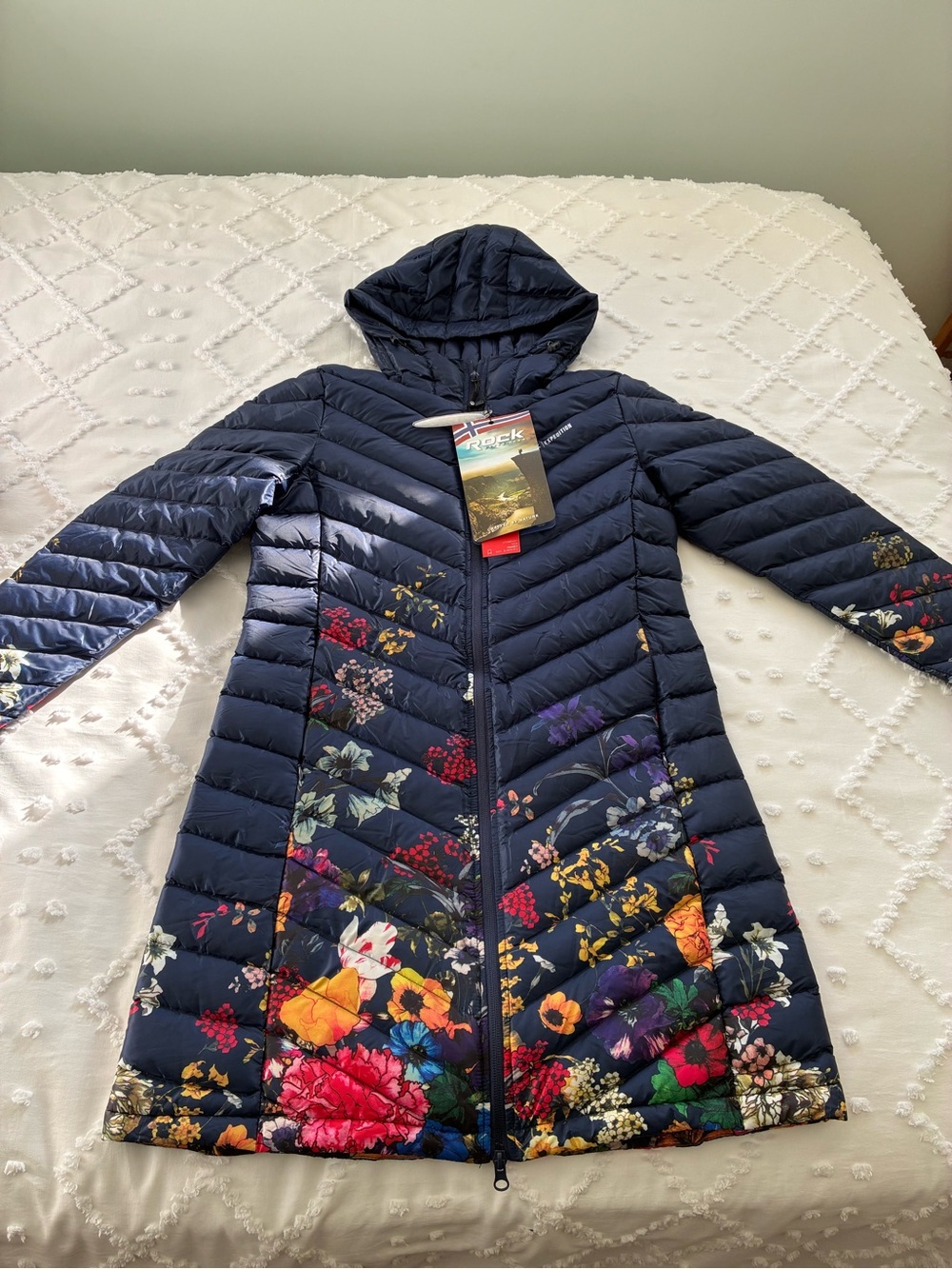 Rock Expedition Norway Navy Floral Quilted Hooded Coat